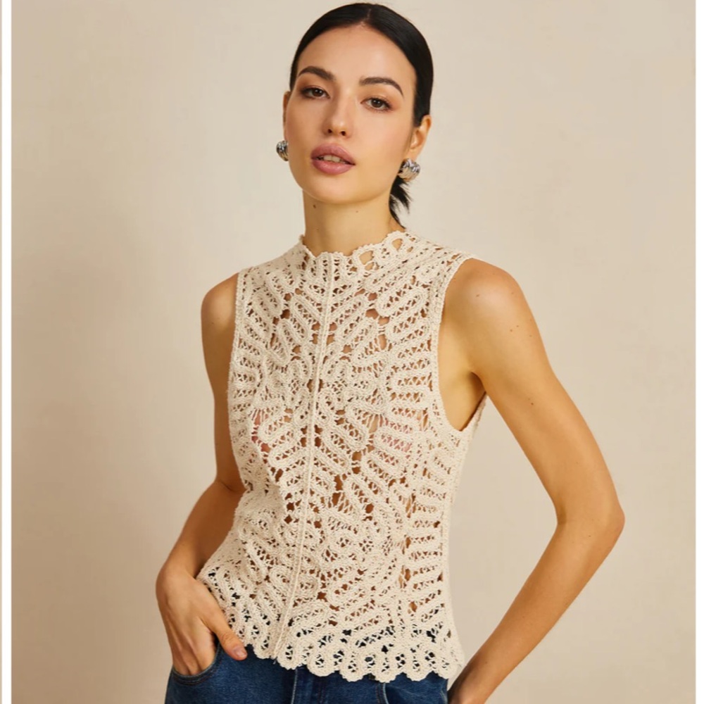 Floral Crochet Hollow Out Sweater Vest